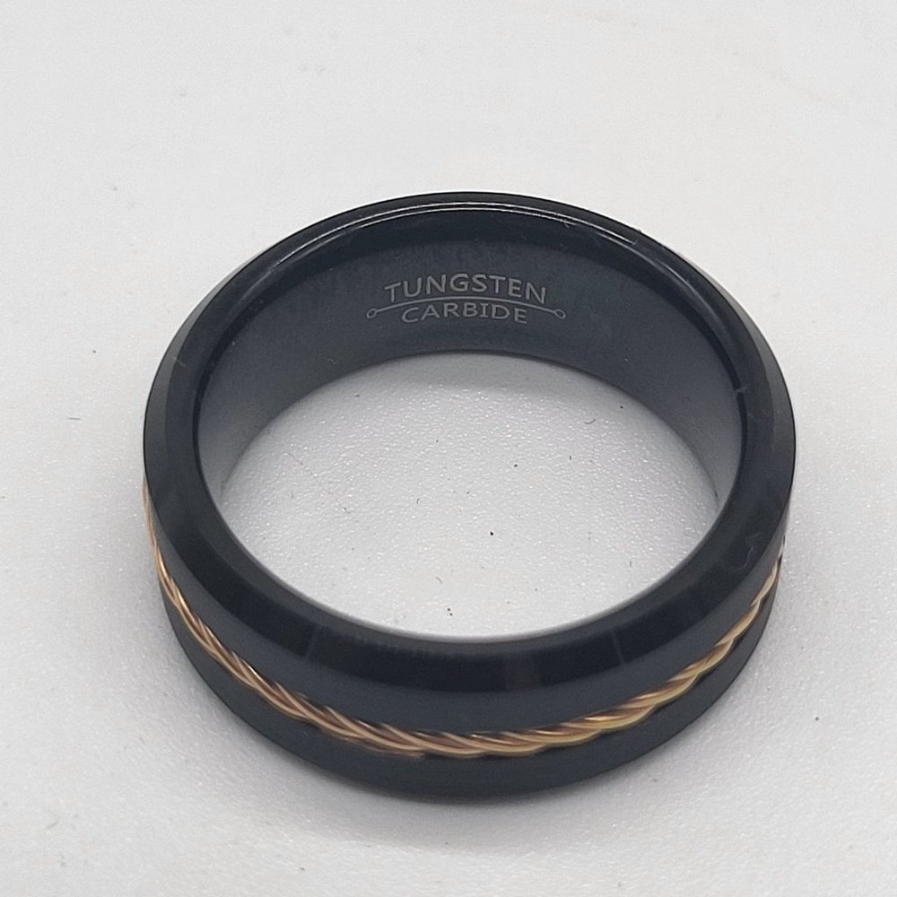Men's Tungsten Carbide Black Rose Gold Braided Rope Ring Wedding Band SZ 7